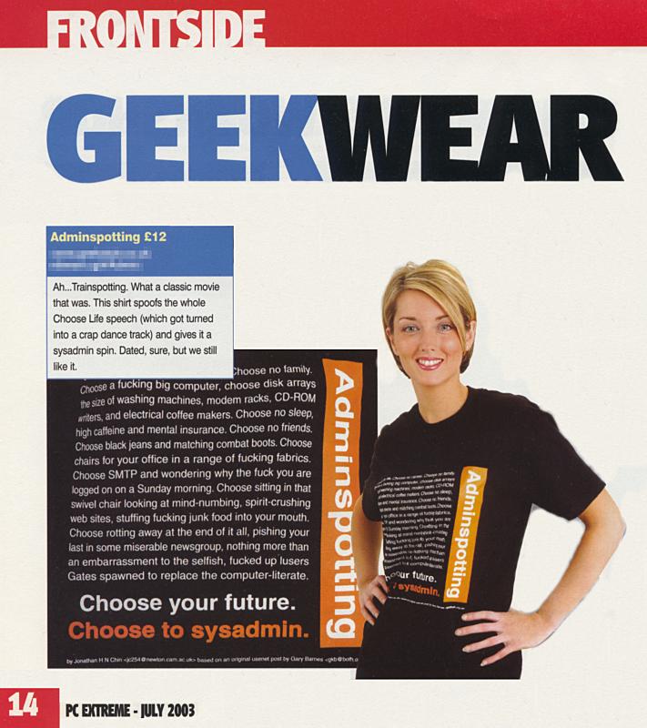 scan of PC Extreme article on geek wear